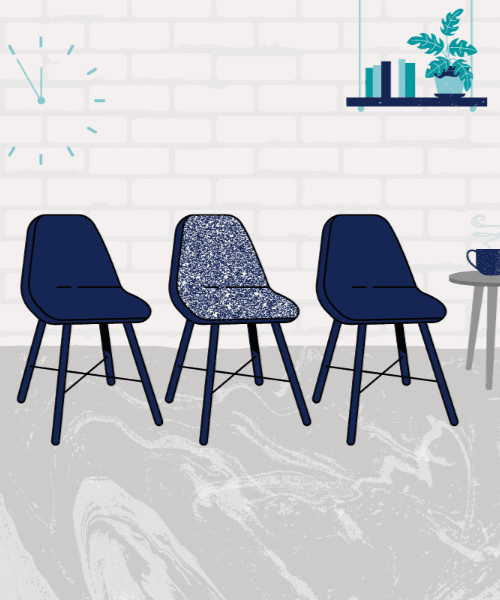 Office environment graphic. Chairs, plant, mug, marble flooring